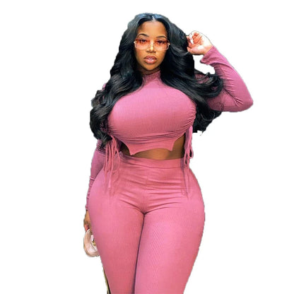 Sexy Plus Size Women Clothing Ribbed Long Sleeve