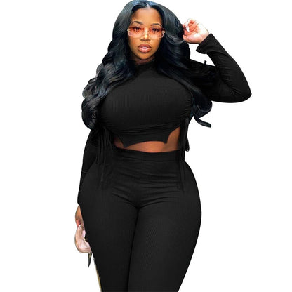 Sexy Plus Size Women Clothing Ribbed Long Sleeve