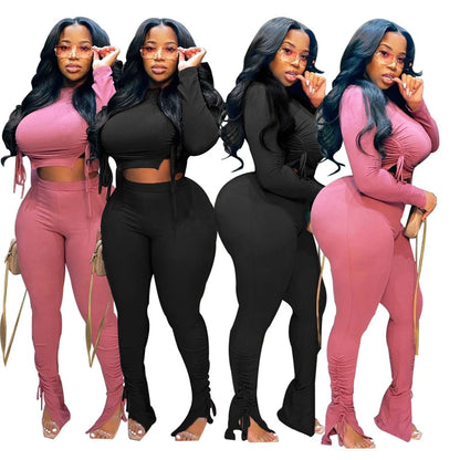 Sexy Plus Size Women Clothing Ribbed Long Sleeve