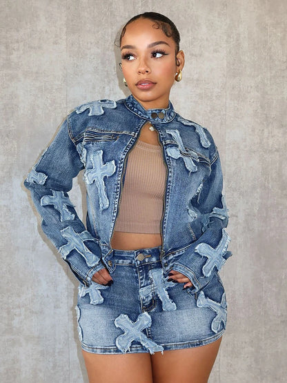 Long-Sleeve Zipper Denim Jacket