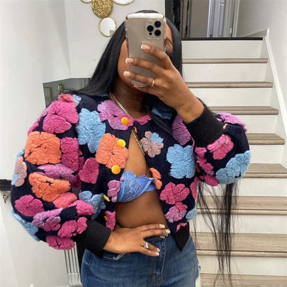 Weird Puss Fall Wool Flowers Patchwork Jacket