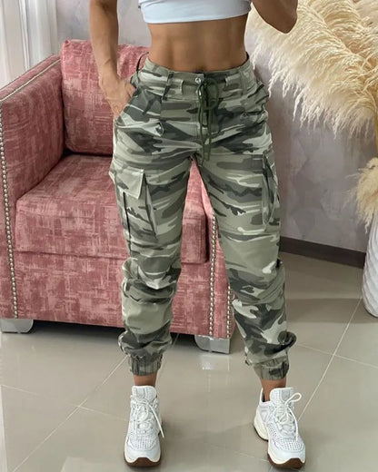 Camouflage Print Drawstring Cargo Pants