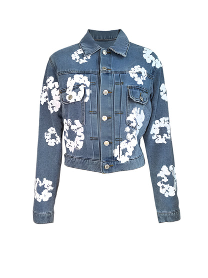 Streetwear Floral Print Denim Club Tops