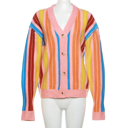 Ueteey Colorful Striped Cardigan Sweater