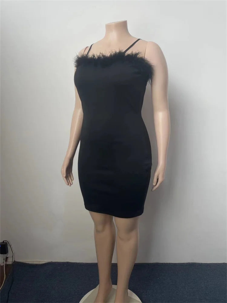 Plus Size Sleeveless Feather Mini Dress