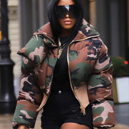 Camouflage Zipper Puffer Jacket