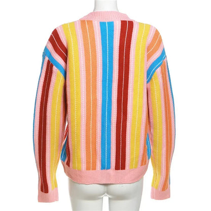 Ueteey Colorful Striped Cardigan Sweater