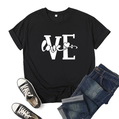 Splicing Love Heart Print T-shirt