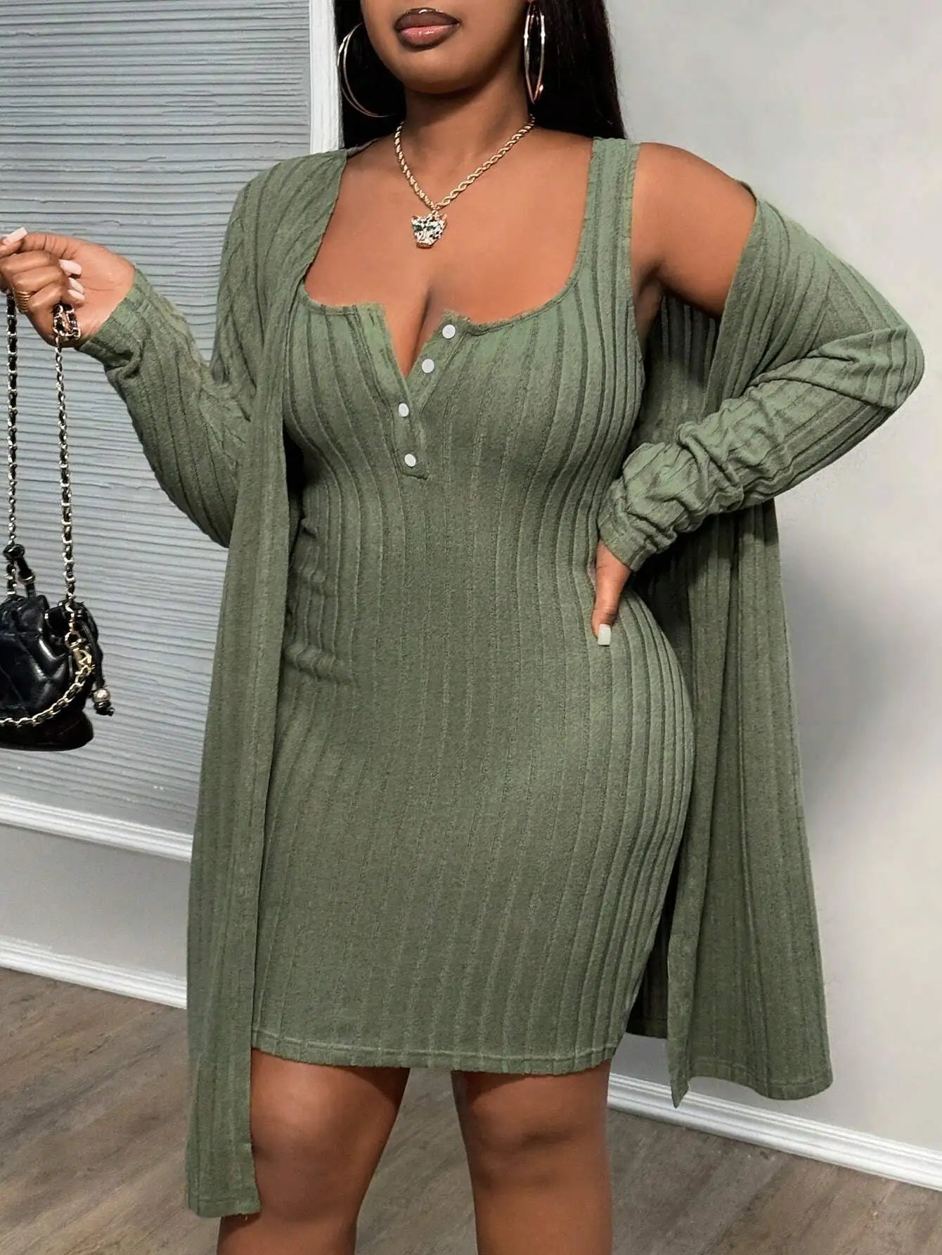 Plus Size Ribbed Elegant Two Piece