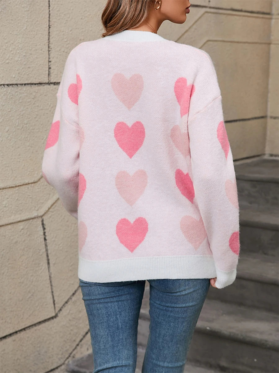 Heart Pattern Knit Sweater