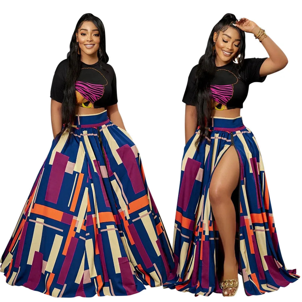 Long African Skirt Clothes Women 2 Piece Set