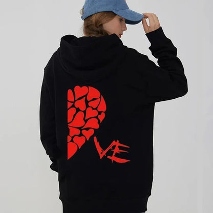 Love Heart Printed Couple Hoodies Set