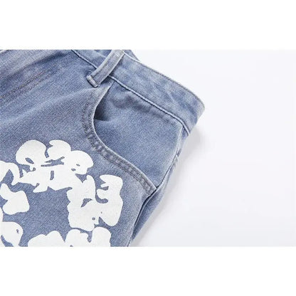 Women’s Denim Flower Print Baggy Jeans