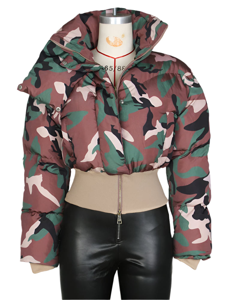 Camouflage Zipper Puffer Jacket