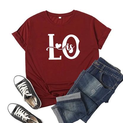 Splicing Love Heart Print T-shirt