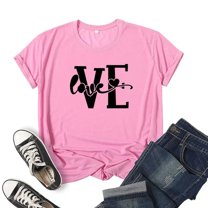 Splicing Love Heart Print T-shirt