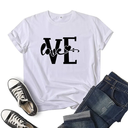 Splicing Love Heart Print T-shirt