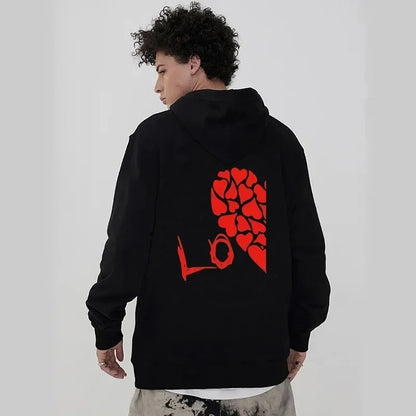 Love Heart Printed Couple Hoodies Set