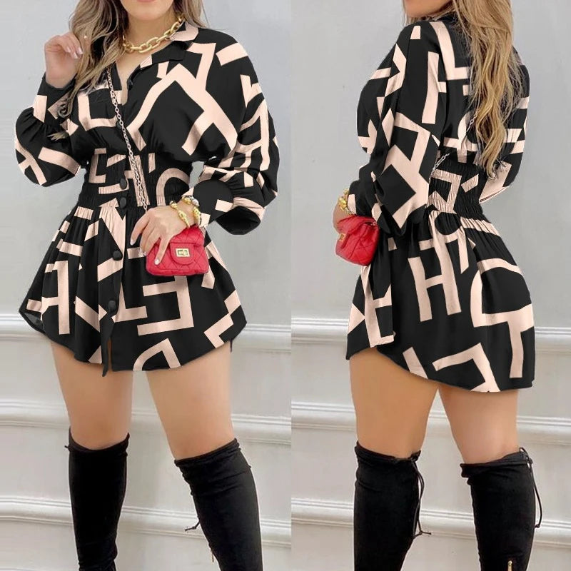 Sleeves Pleated Long Sleeved Shirt Dress