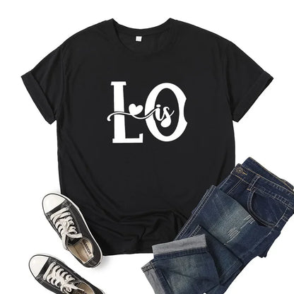 Splicing Love Heart Print T-shirt