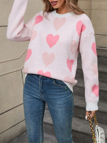 Heart Pattern Knit Sweater