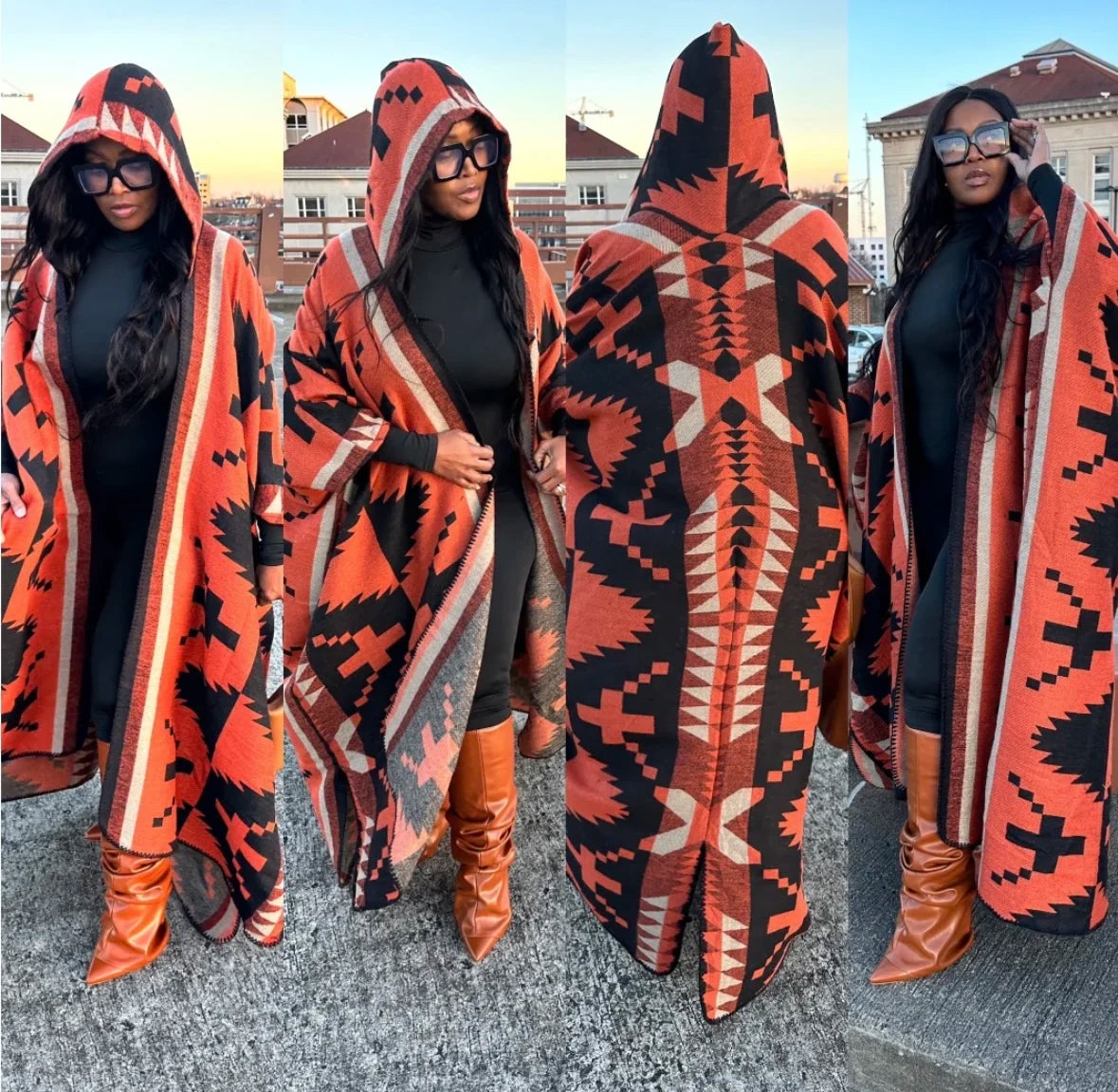 African-Inspired Long Cardigan with Cap