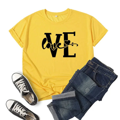 Splicing Love Heart Print T-shirt