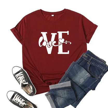 Splicing Love Heart Print T-shirt