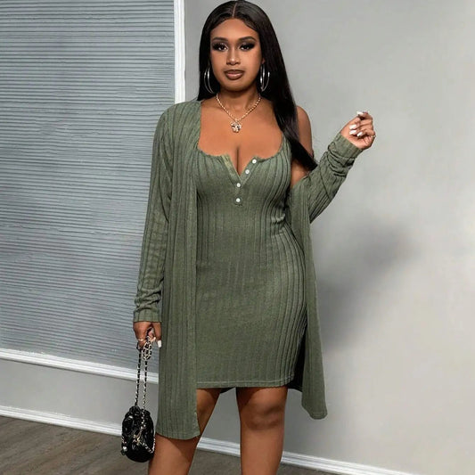 Plus Size Ribbed Elegant Two Piece