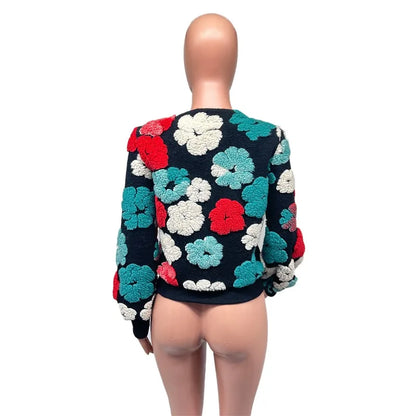 Flowers Jacquard Plush Wool Jacket