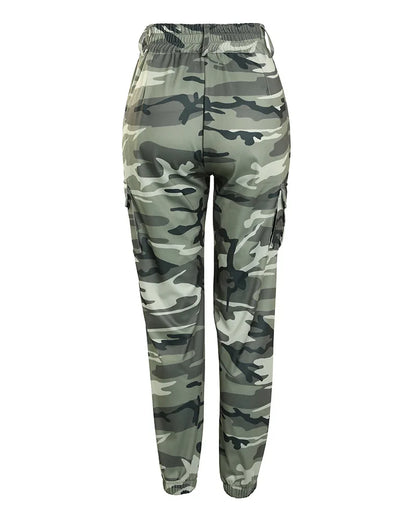 Camouflage Print Drawstring Cargo Pants