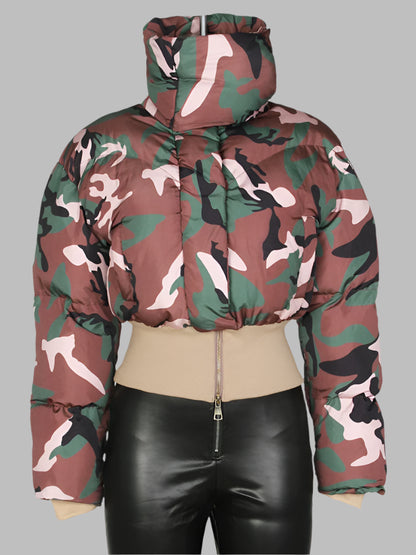 Camouflage Zipper Puffer Jacket