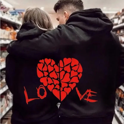 Love Heart Printed Couple Hoodies Set