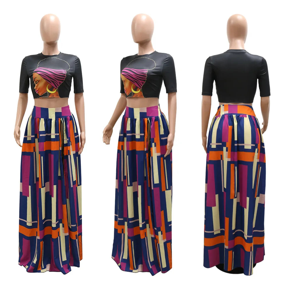 Long African Skirt Clothes Women 2 Piece Set