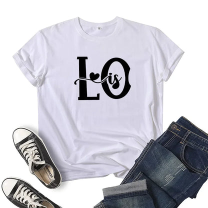 Splicing Love Heart Print T-shirt