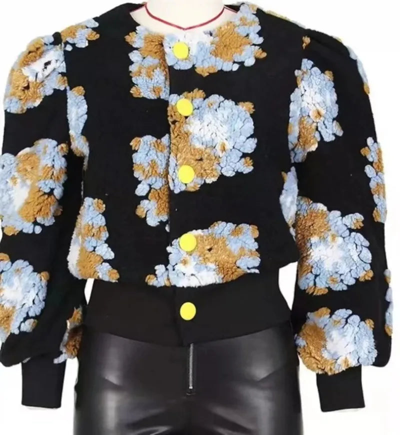 Flowers Jacquard Plush Wool Jacket