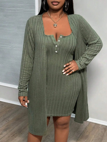 Plus Size Ribbed Elegant Two Piece