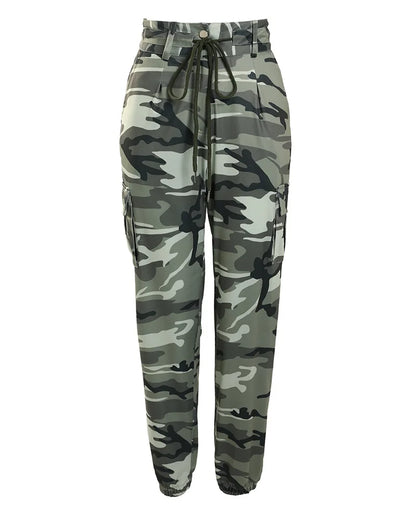 Camouflage Print Drawstring Cargo Pants